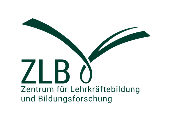 Grünes ZLB-Logo mit stilisiertem Kreis und geschwungenen Linien sowie Schriftzug „Zentrum für Lehrkräftebildung und Bildungsforschung“.